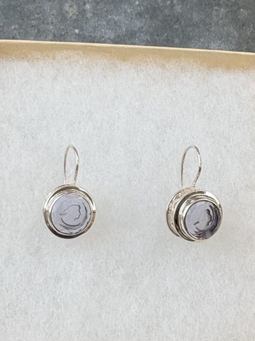 925 Sterling Silver Amethyst Cameo Drop Earrings